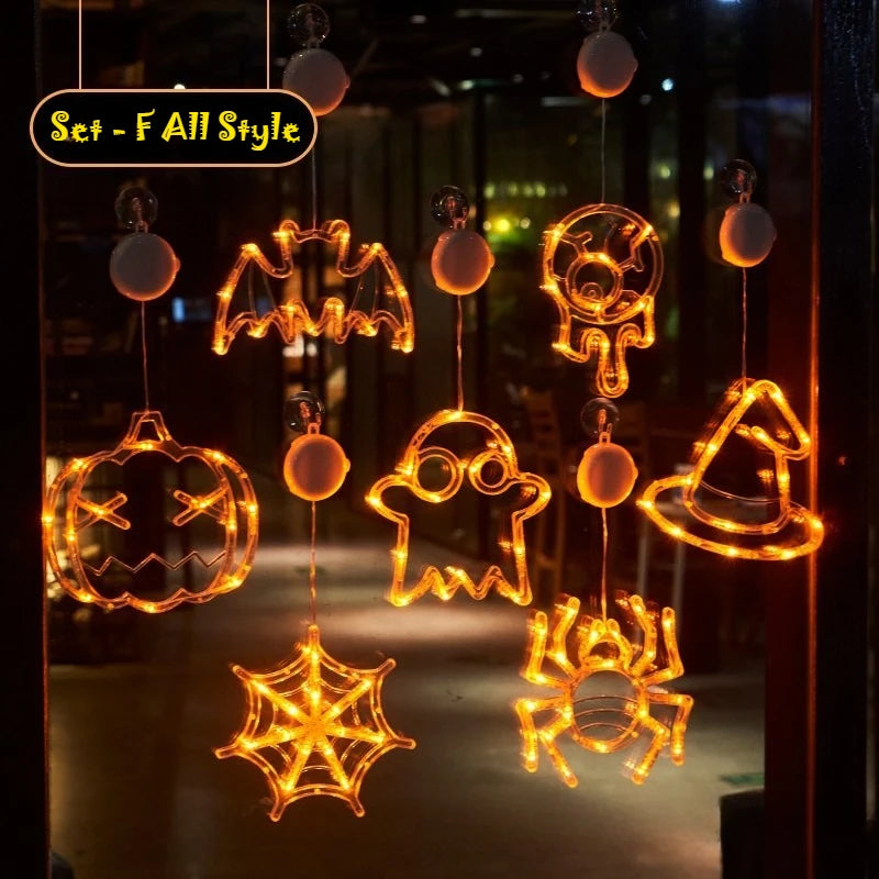 Halloween LED Window Clings Set - Suction Cup Light Decorations 3-Pack