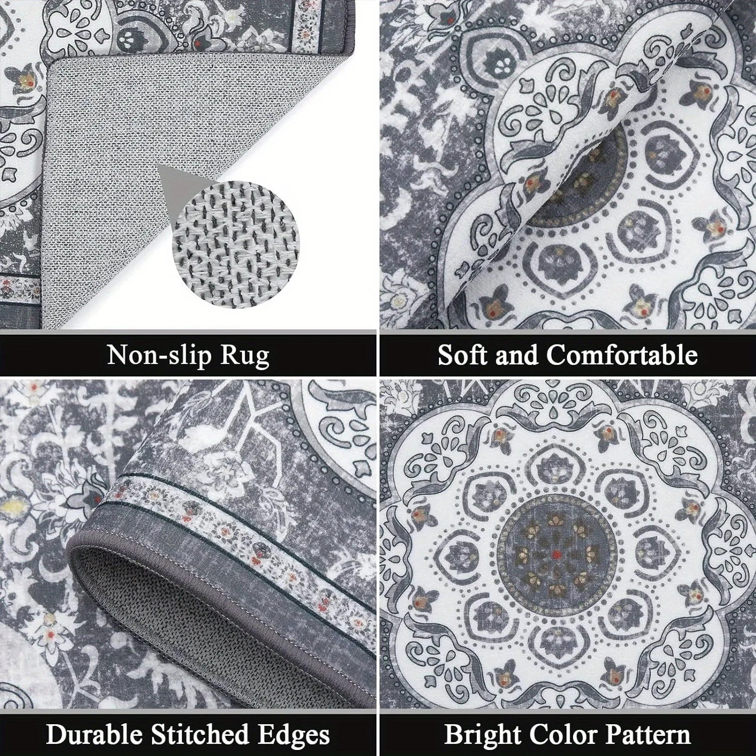 3-Piece Bohemian Floor Mat Set - Non-Slip Kitchen & Bedroom Rugs