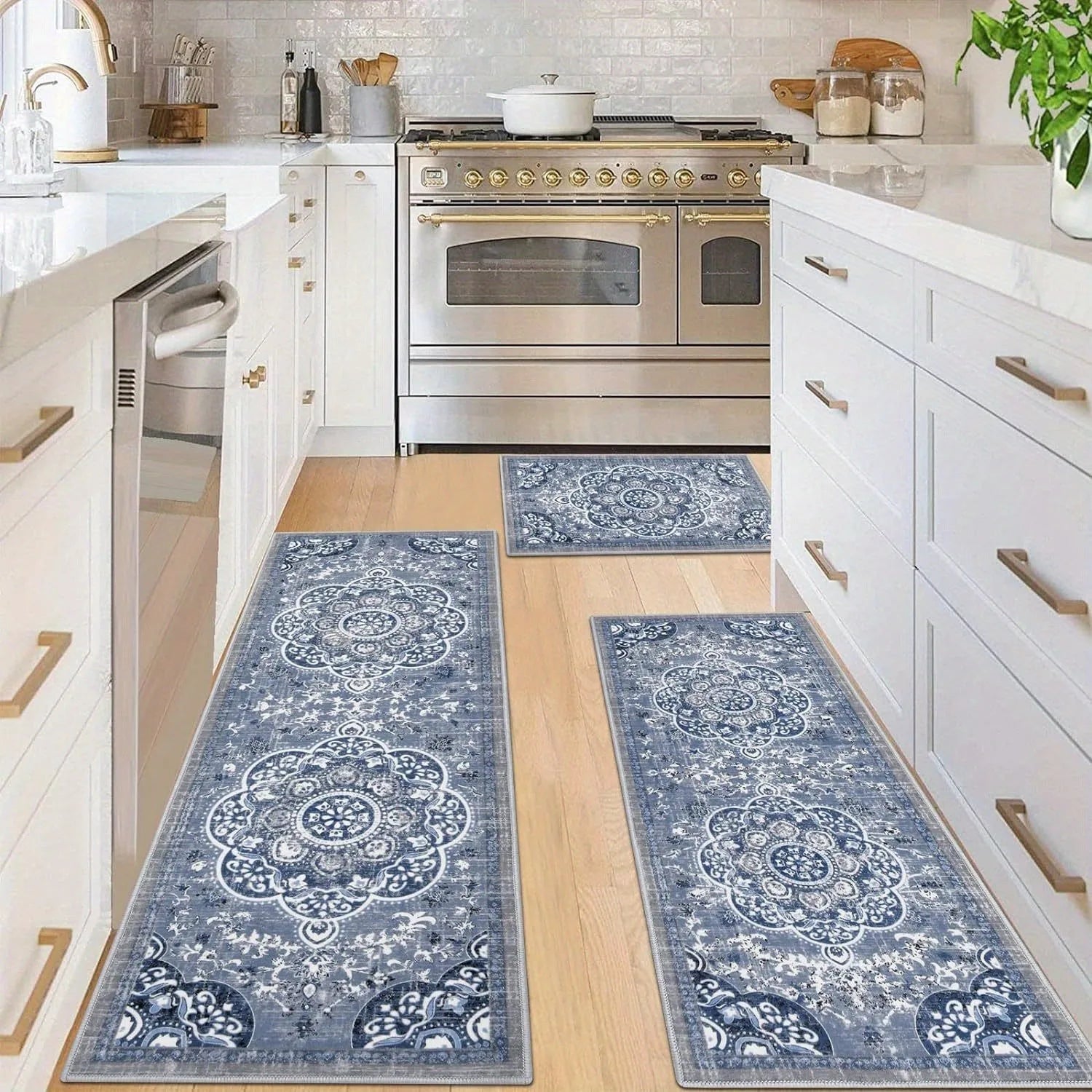 3-Piece Bohemian Floor Mat Set - Non-Slip Kitchen & Bedroom Rugs