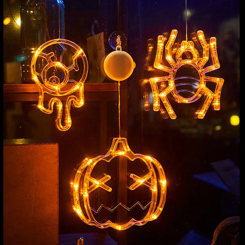 Halloween LED Window Clings Set - Suction Cup Light Decorations 3-Pack