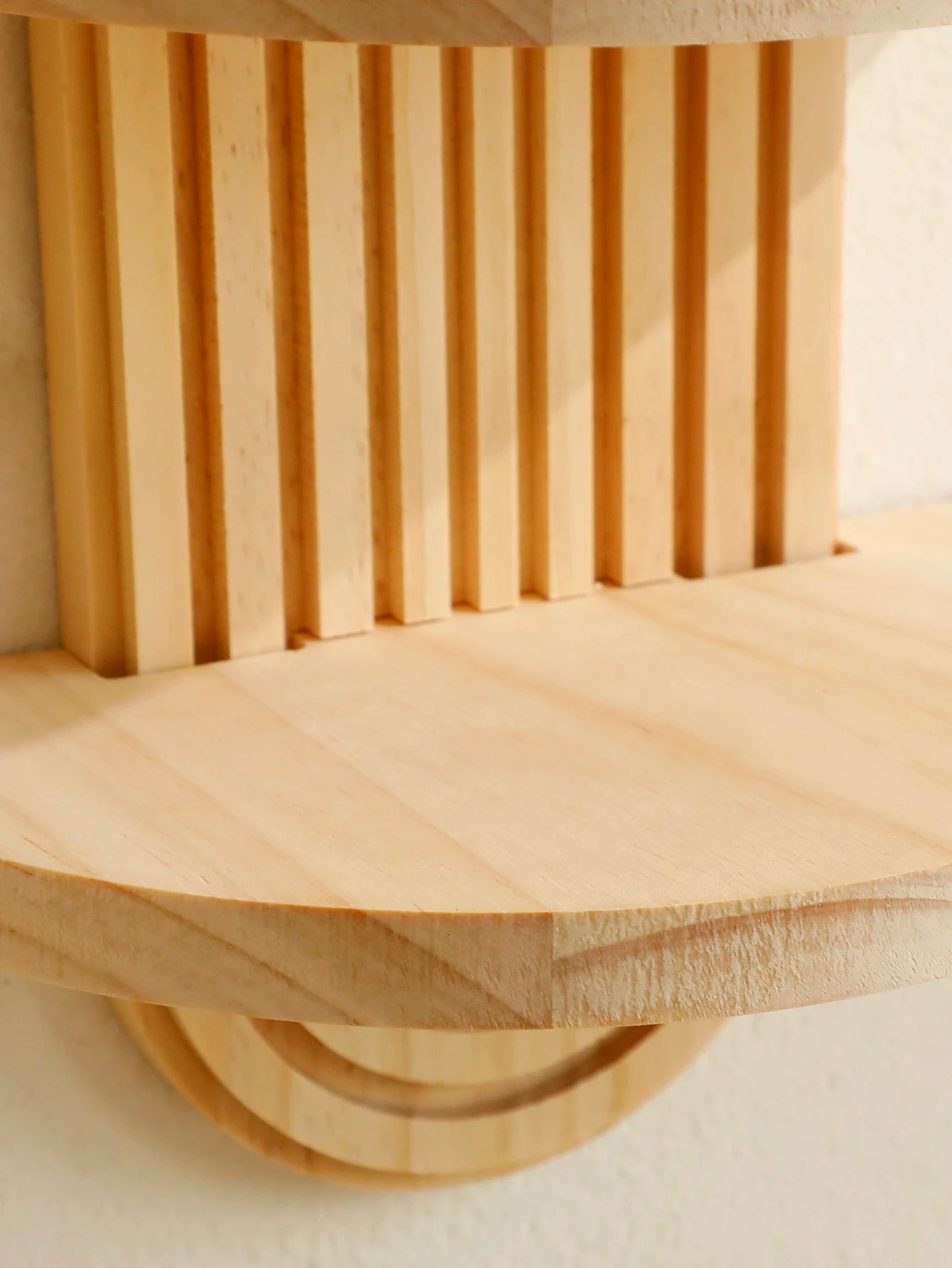 Boho Style Wooden Wall Shelves - Geometric Wall Mounted Shelves, Natural Wood Finish