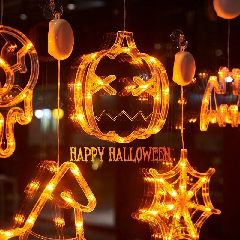 Halloween LED Window Clings Set - Suction Cup Light Decorations 3-Pack