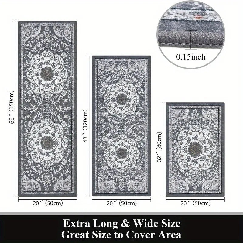 3-Piece Bohemian Floor Mat Set - Non-Slip Kitchen & Bedroom Rugs