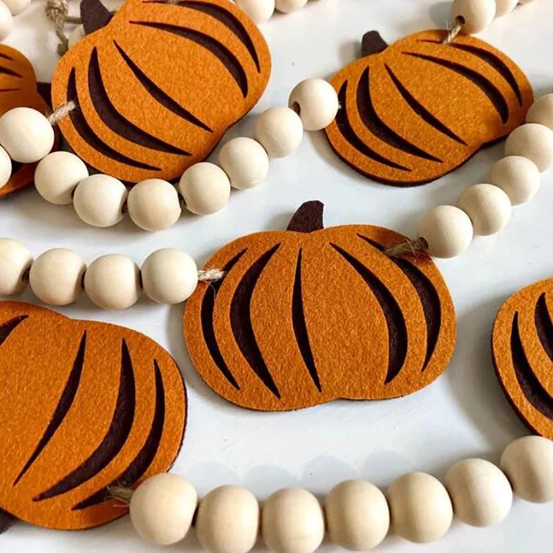 98-Inch Fall Pumpkin Garland - Wooden Bead Autumn Thanksgiving Halloween Decor
