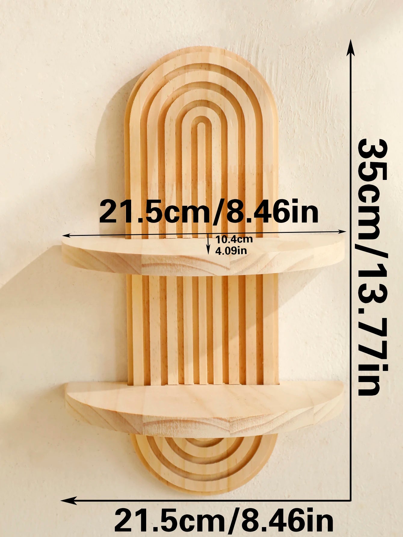 Boho Style Wooden Wall Shelves - Geometric Wall Mounted Shelves, Natural Wood Finish