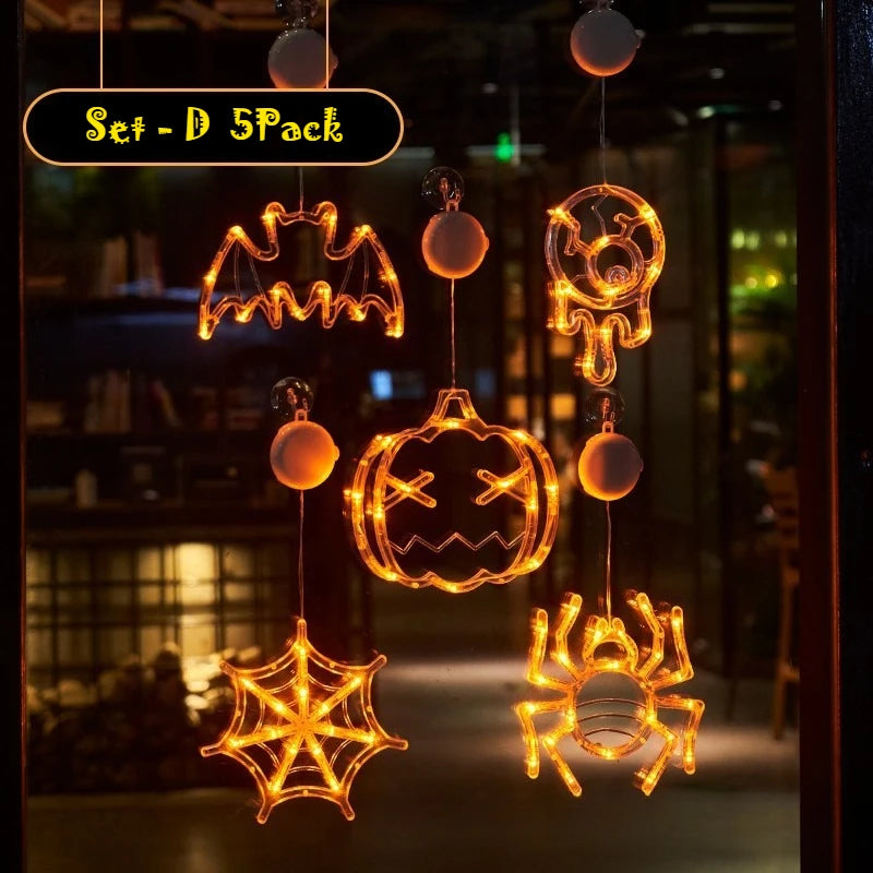 Halloween LED Window Clings Set - Suction Cup Light Decorations 3-Pack