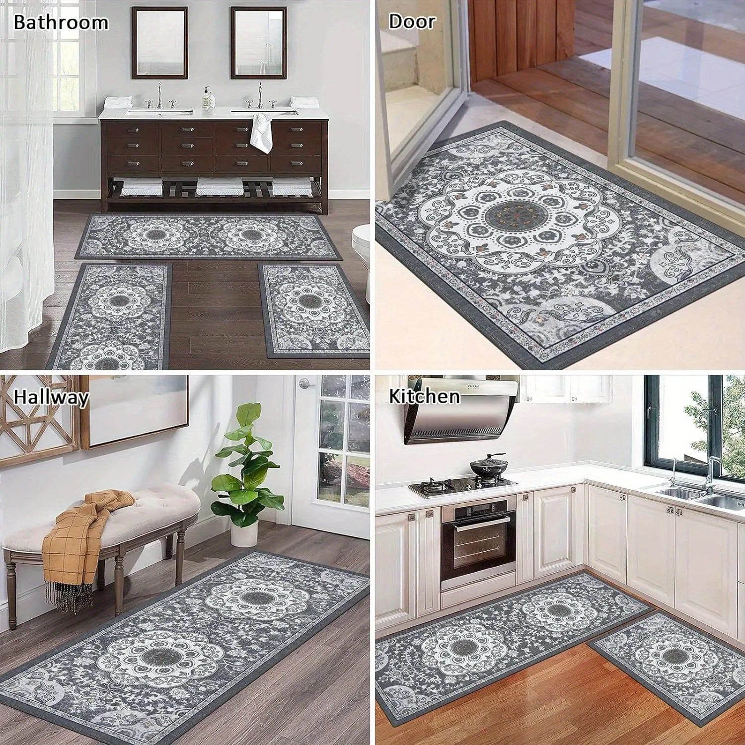 3-Piece Bohemian Floor Mat Set - Non-Slip Kitchen & Bedroom Rugs