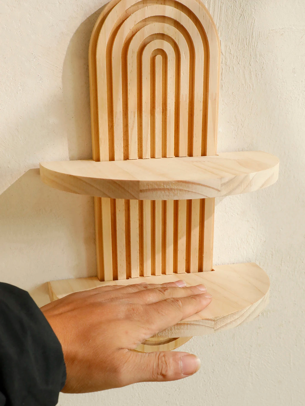 Boho Style Wooden Wall Shelves - Geometric Wall Mounted Shelves, Natural Wood Finish
