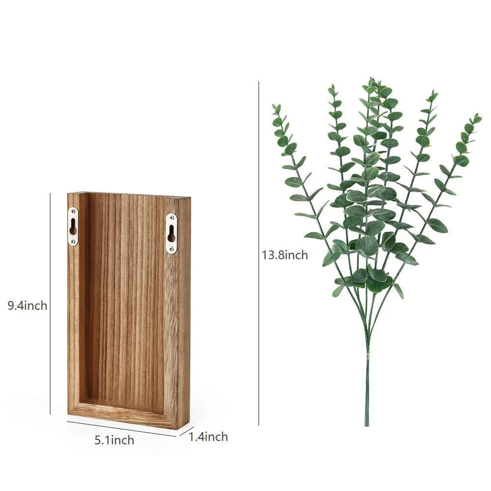 Wood Wall Planter Vase with Artificial Eucalyptus (2-Pack)