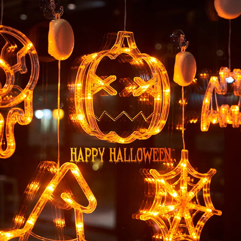 Halloween LED Window Clings Set - Suction Cup Light Decorations 3-Pack