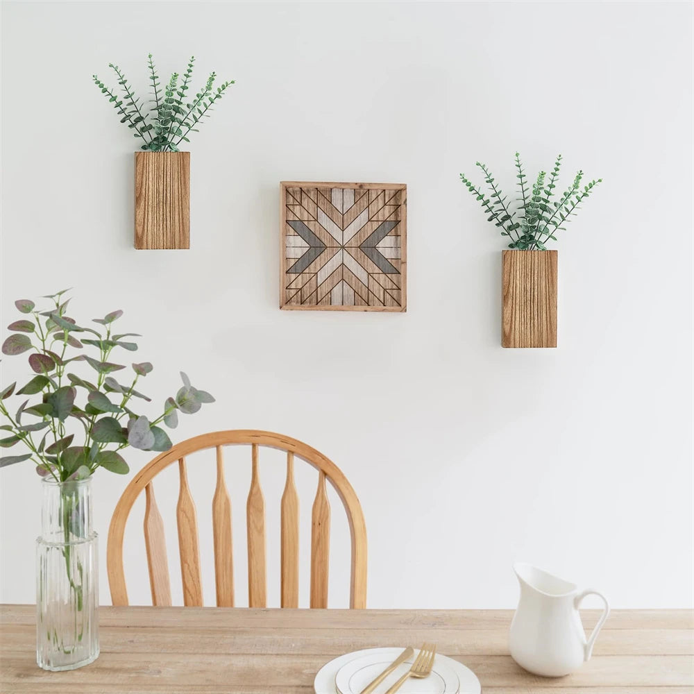 Wood Wall Planter Vase with Artificial Eucalyptus (2-Pack)