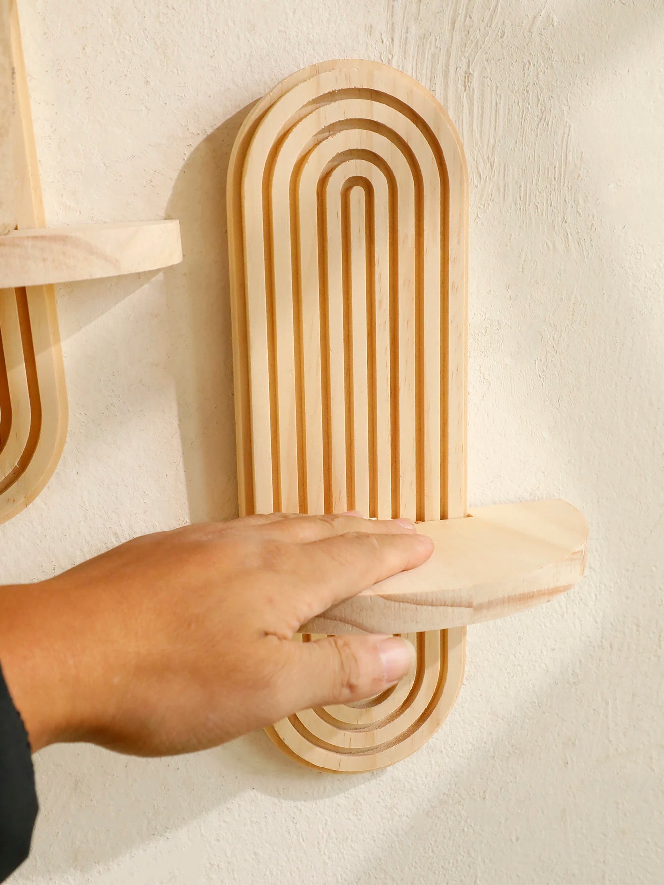 Boho Style Wooden Wall Shelves - Geometric Wall Mounted Shelves, Natural Wood Finish