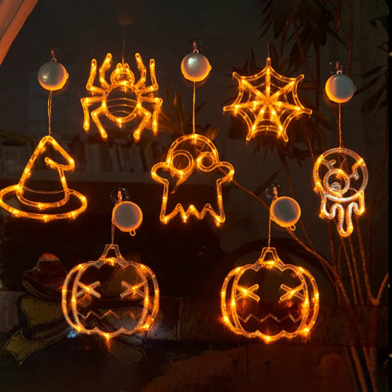 Halloween LED Window Clings Set - Suction Cup Light Decorations 3-Pack