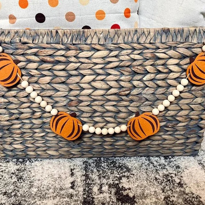 98-Inch Fall Pumpkin Garland - Wooden Bead Autumn Thanksgiving Halloween Decor