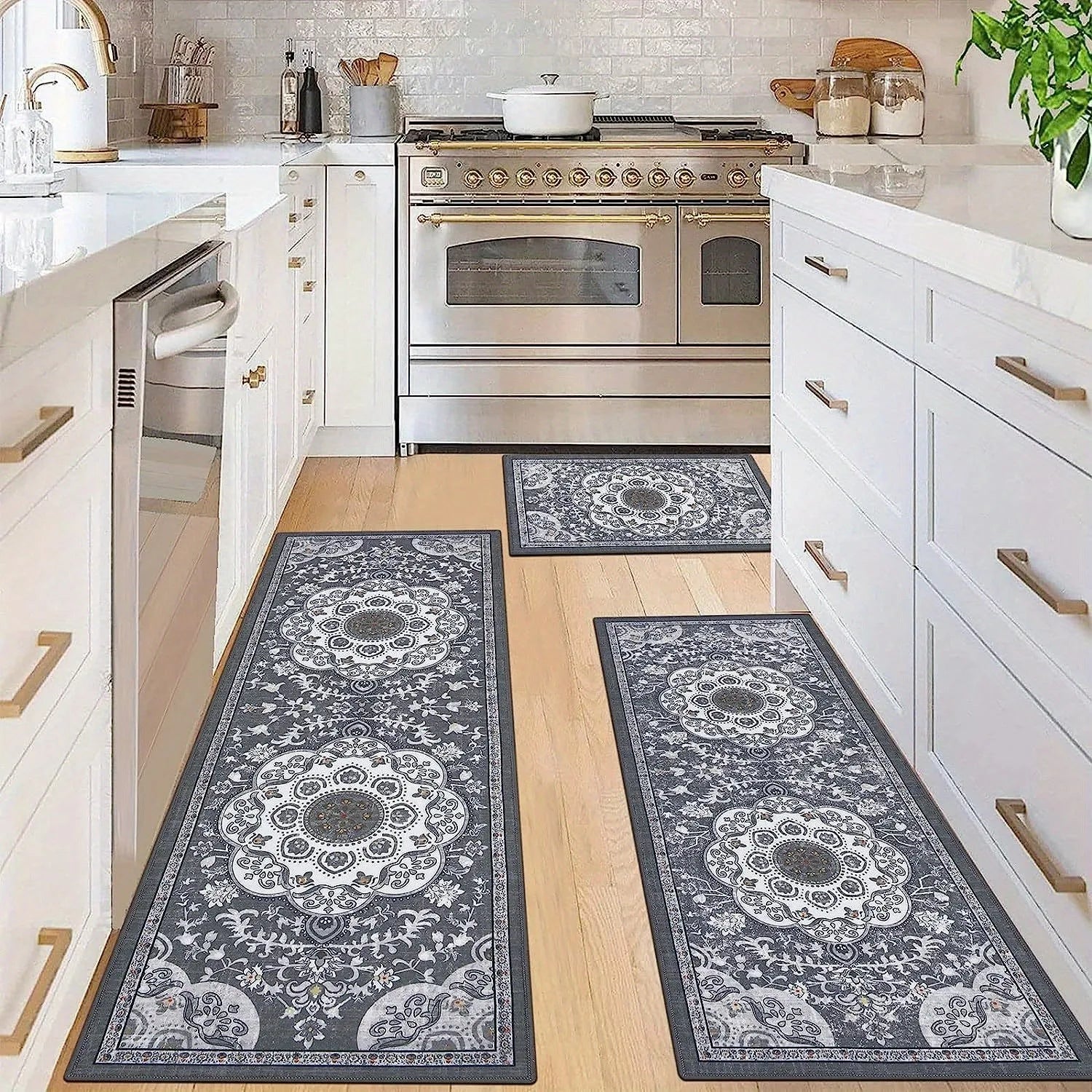 3-Piece Bohemian Floor Mat Set - Non-Slip Kitchen & Bedroom Rugs
