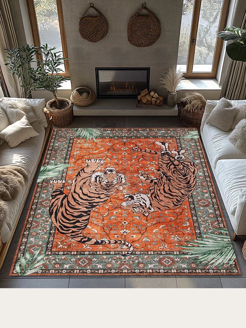 Orange Red Tiger Pattern Bohemian Rug - Ethnic Carpet for Living Room