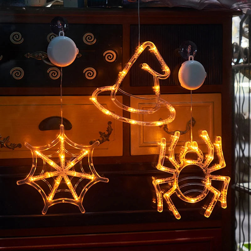 Halloween LED Window Clings Set - Suction Cup Light Decorations 3-Pack