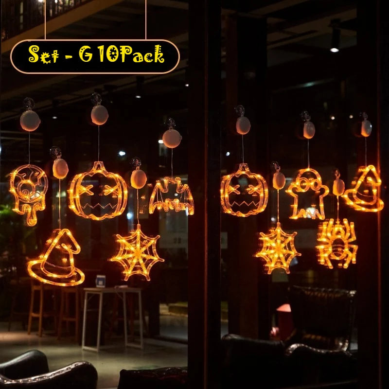 Halloween LED Window Clings Set - Suction Cup Light Decorations 3-Pack