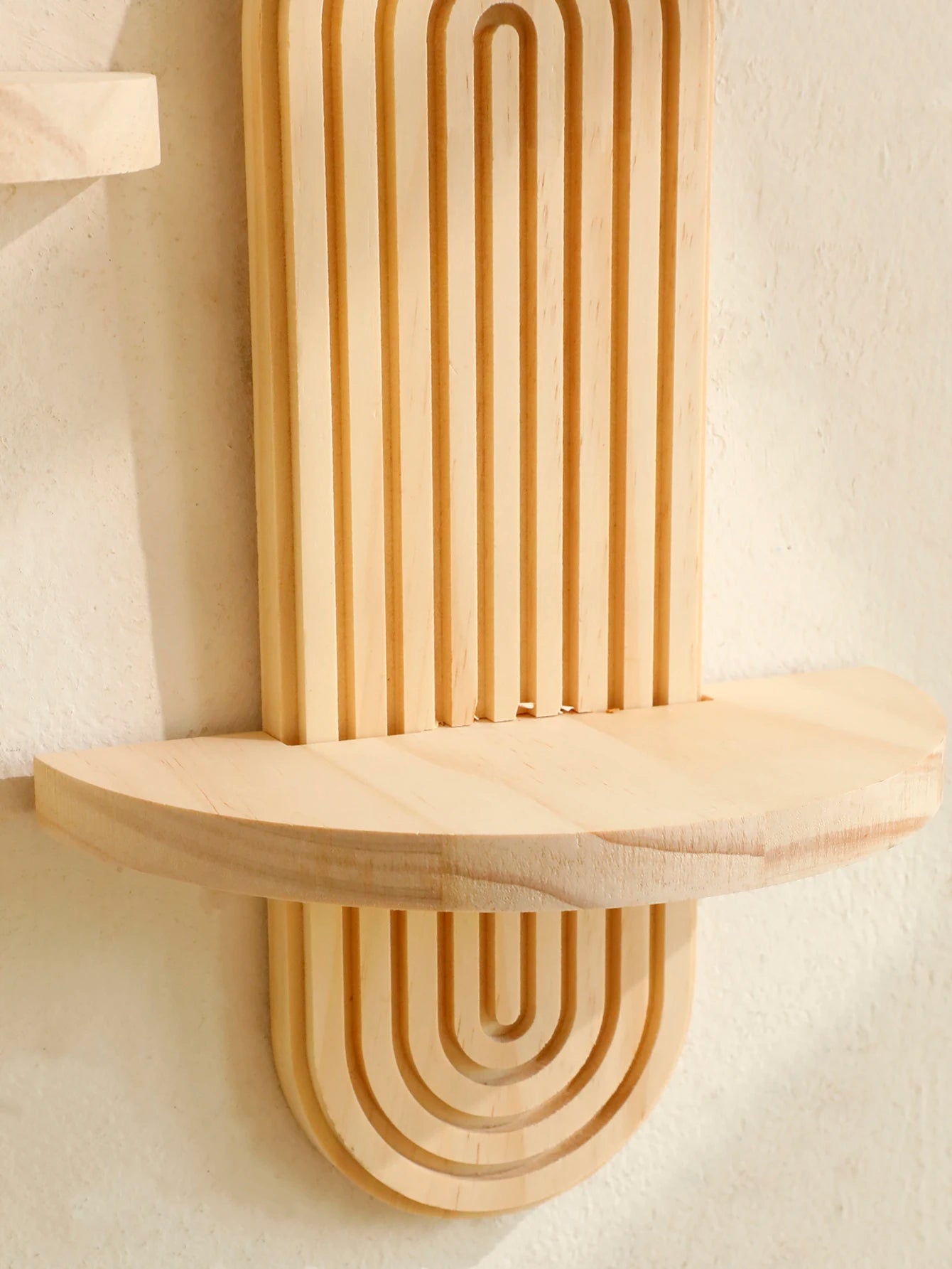 Boho Style Wooden Wall Shelves - Geometric Wall Mounted Shelves, Natural Wood Finish