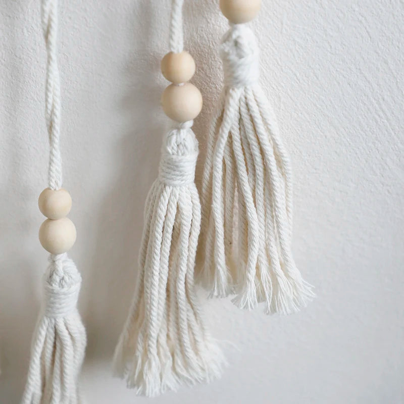 Macrame Wall Mirror with Wooden Beads - Boho Decorative Mirror, Aesthetic Wall Art