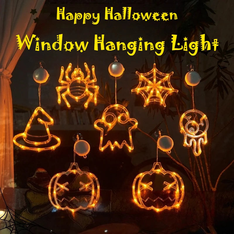 Halloween LED Window Clings Set - Suction Cup Light Decorations 3-Pack