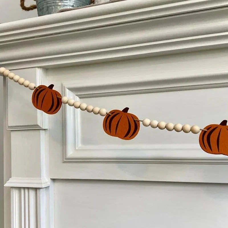 98-Inch Fall Pumpkin Garland - Wooden Bead Autumn Thanksgiving Halloween Decor