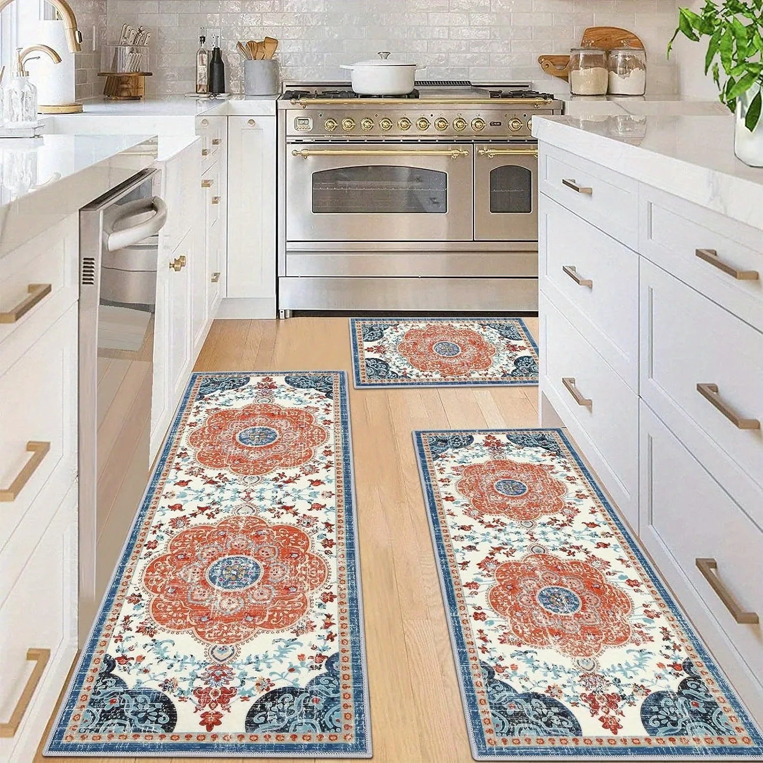 3-Piece Bohemian Floor Mat Set - Non-Slip Kitchen & Bedroom Rugs