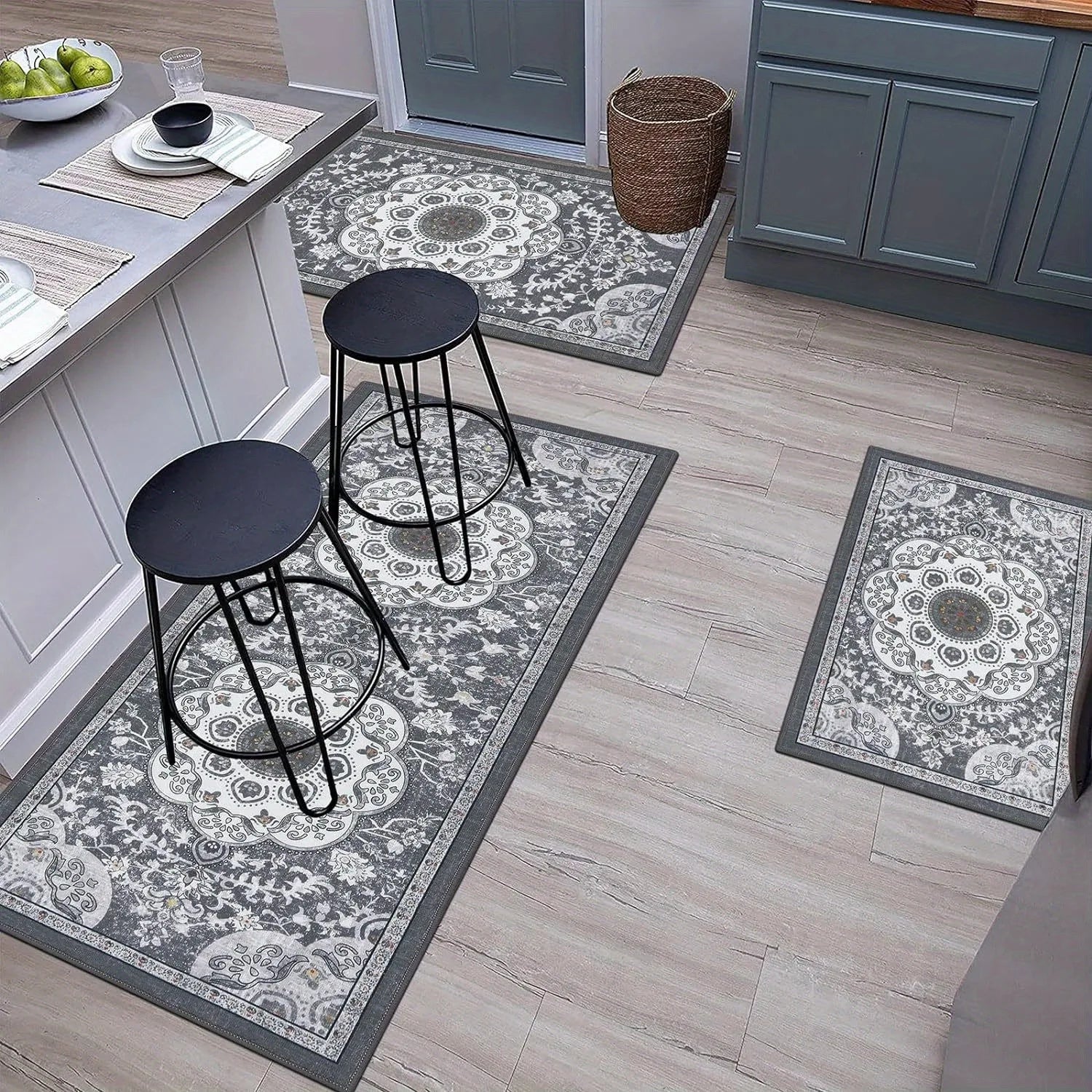 3-Piece Bohemian Floor Mat Set - Non-Slip Kitchen & Bedroom Rugs