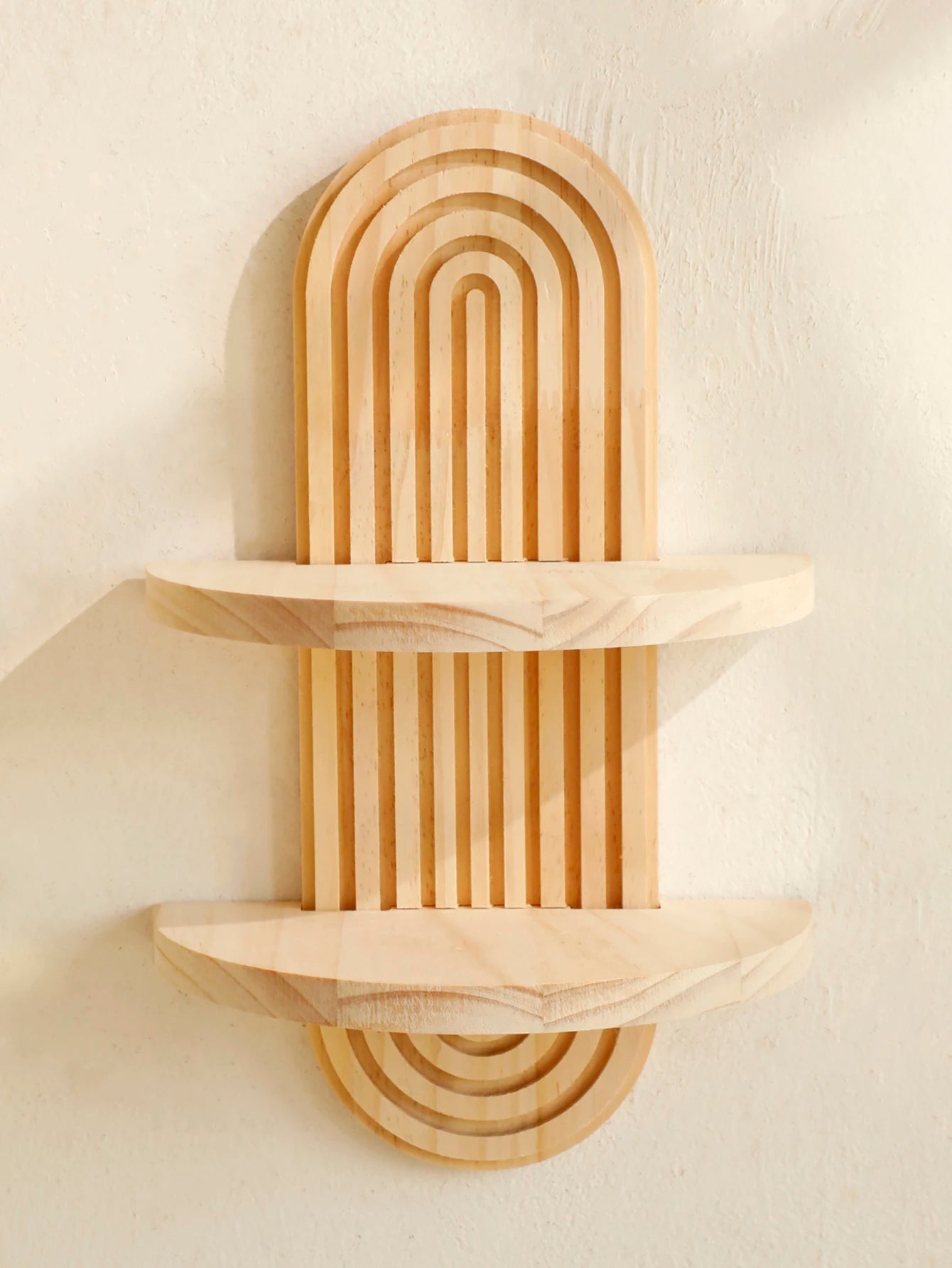 Boho Style Wooden Wall Shelves - Geometric Wall Mounted Shelves, Natural Wood Finish