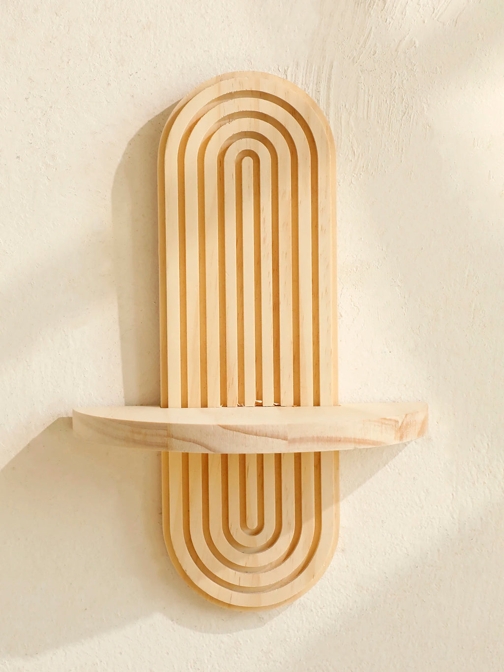 Boho Style Wooden Wall Shelves - Geometric Wall Mounted Shelves, Natural Wood Finish