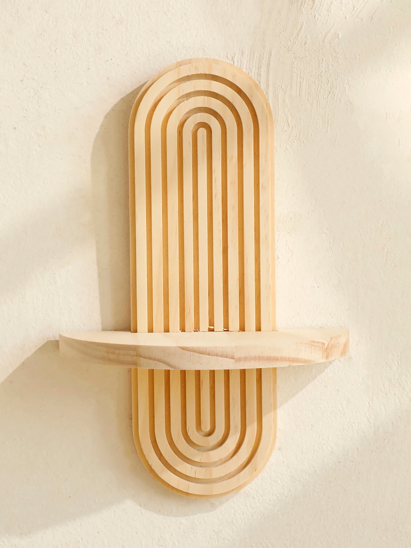 Boho Style Wooden Wall Shelves - Geometric Wall Mounted Shelves, Natural Wood Finish