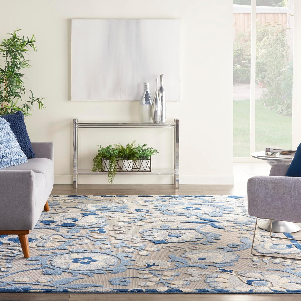 Home Aloha 9' X 12' Blue Gray Fabric Farmhouse Area Rug (9' X 12')