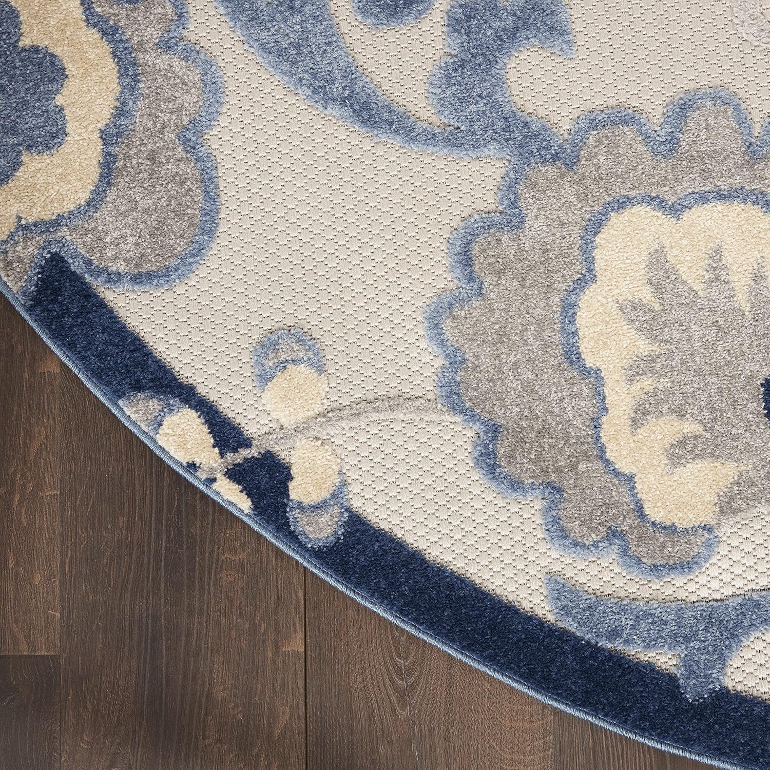 Home Aloha Indoor/Outdoor Blue/Grey 7’10” X round Area Rug, Easy Cleaning, Non Shedding, Bed Room, Living Room, Dining Room, Backyard, Deck, Patio (8 Round)