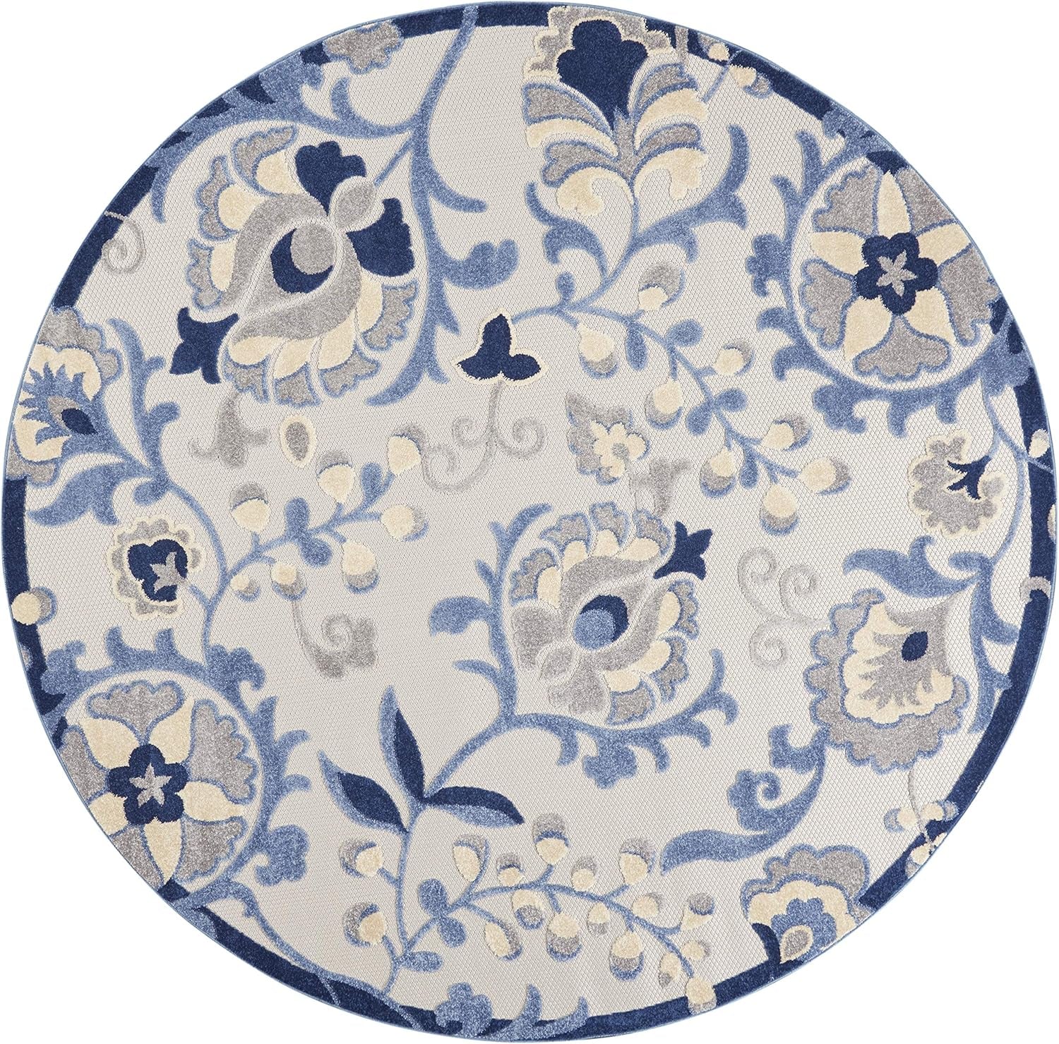 Home Aloha Indoor/Outdoor Blue/Grey 7’10” X round Area Rug, Easy Cleaning, Non Shedding, Bed Room, Living Room, Dining Room, Backyard, Deck, Patio (8 Round)