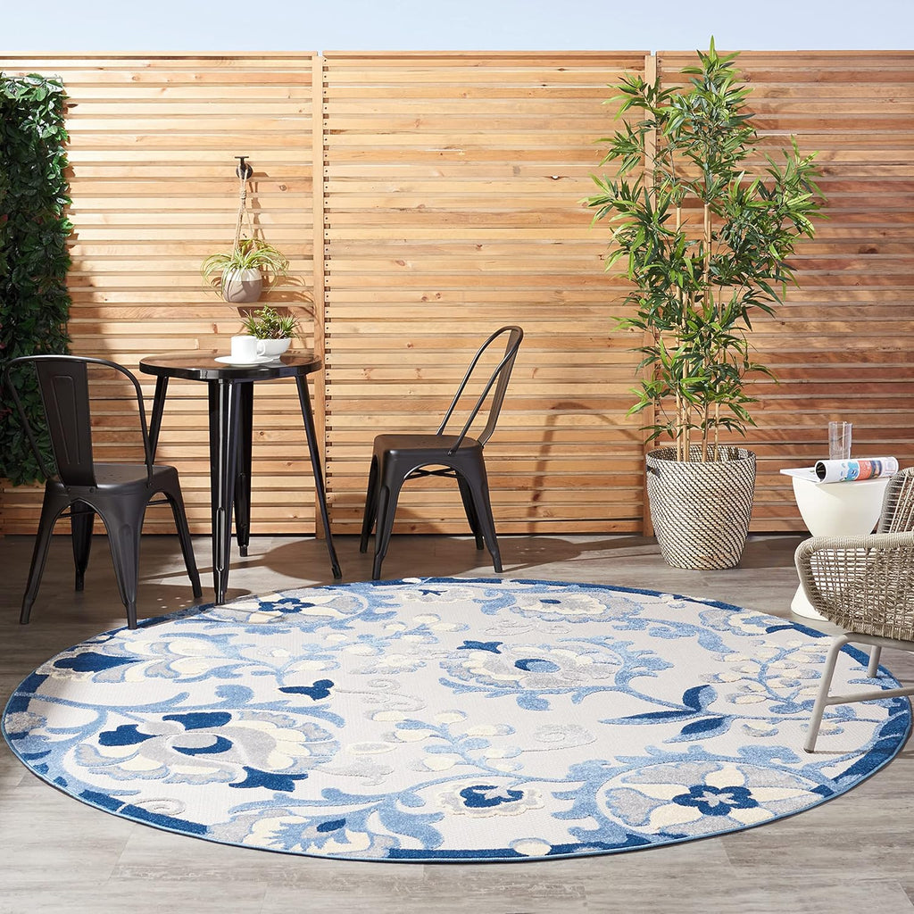 Home Aloha Indoor/Outdoor Blue/Grey 7’10” X round Area Rug, Easy Cleaning, Non Shedding, Bed Room, Living Room, Dining Room, Backyard, Deck, Patio (8 Round)