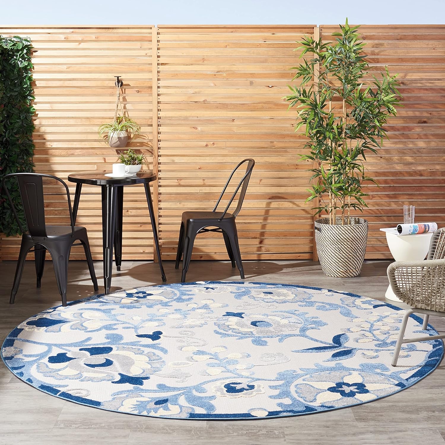 Home Aloha Indoor/Outdoor Blue/Grey 7’10” X round Area Rug, Easy Cleaning, Non Shedding, Bed Room, Living Room, Dining Room, Backyard, Deck, Patio (8 Round)