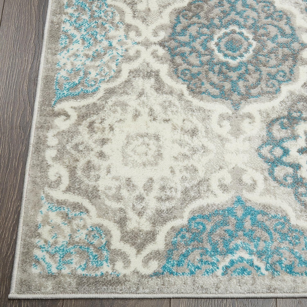 Boho Andorra Transitional Damask Area Rug, Grey/Blue, 5'2"X7'2"