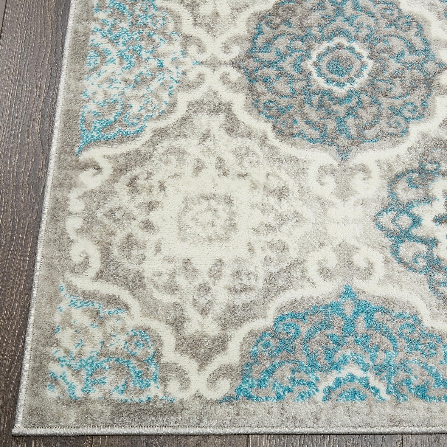 Boho Andorra Transitional Damask Area Rug, Grey/Blue, 5'2"X7'2"