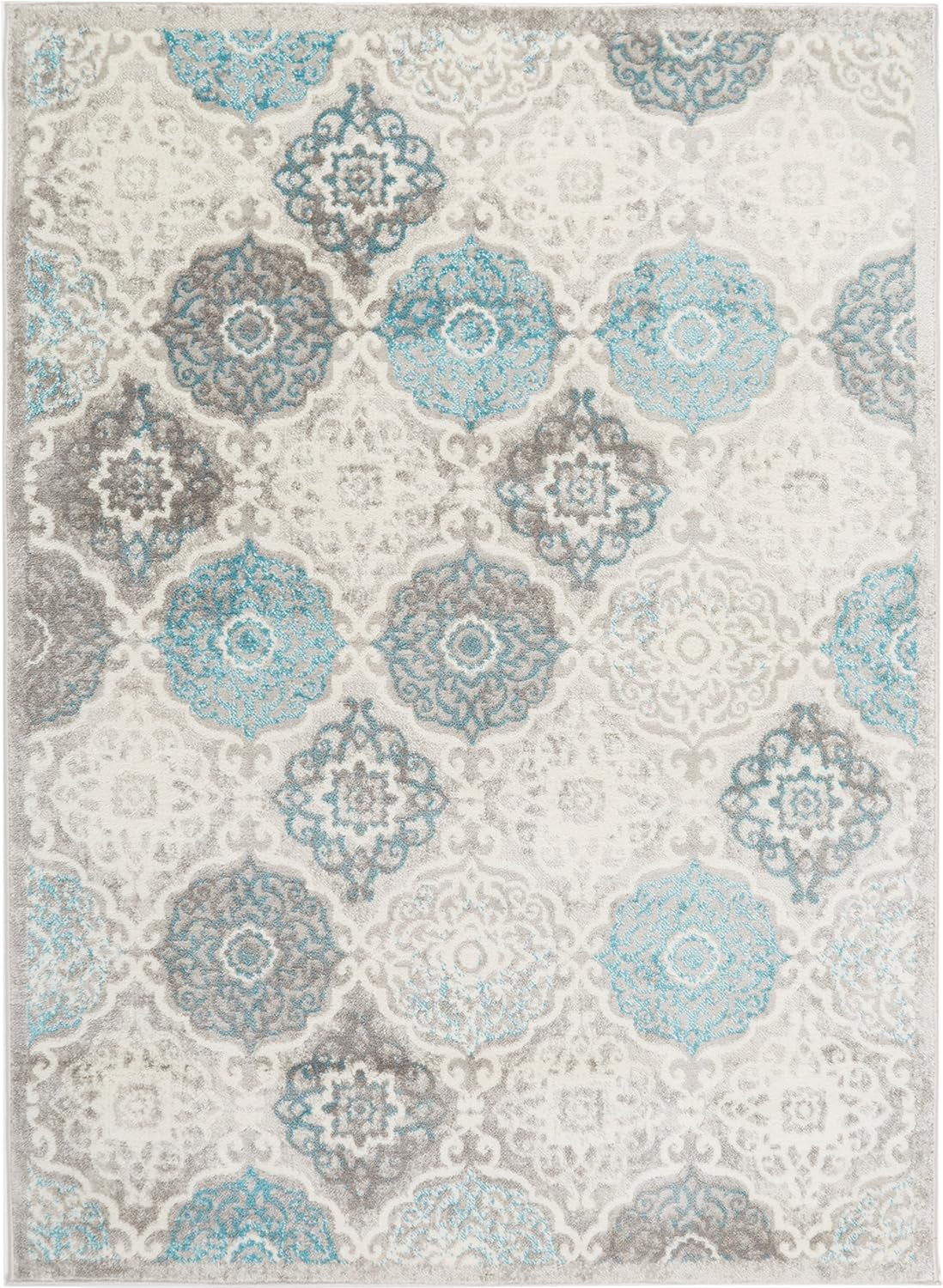 Boho Andorra Transitional Damask Area Rug, Grey/Blue, 5'2"X7'2"