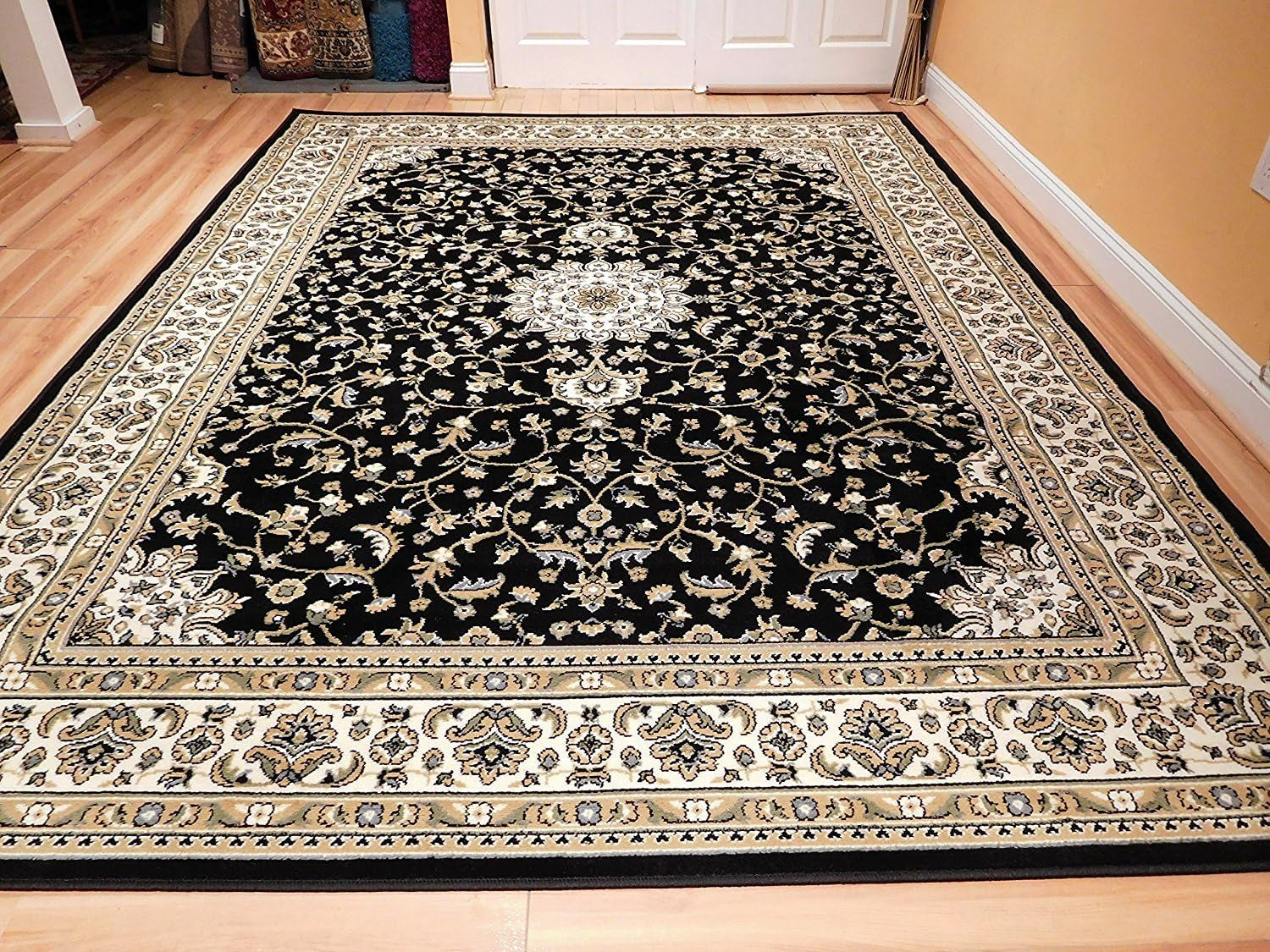 Area Rugs, Medallion Traditional Rugs for Bedroom & Living Room, Oriental Rugs, Easy-Cleaning, Washable, Stain Resistant, Eco-Friendly (Black, Large 8X11)