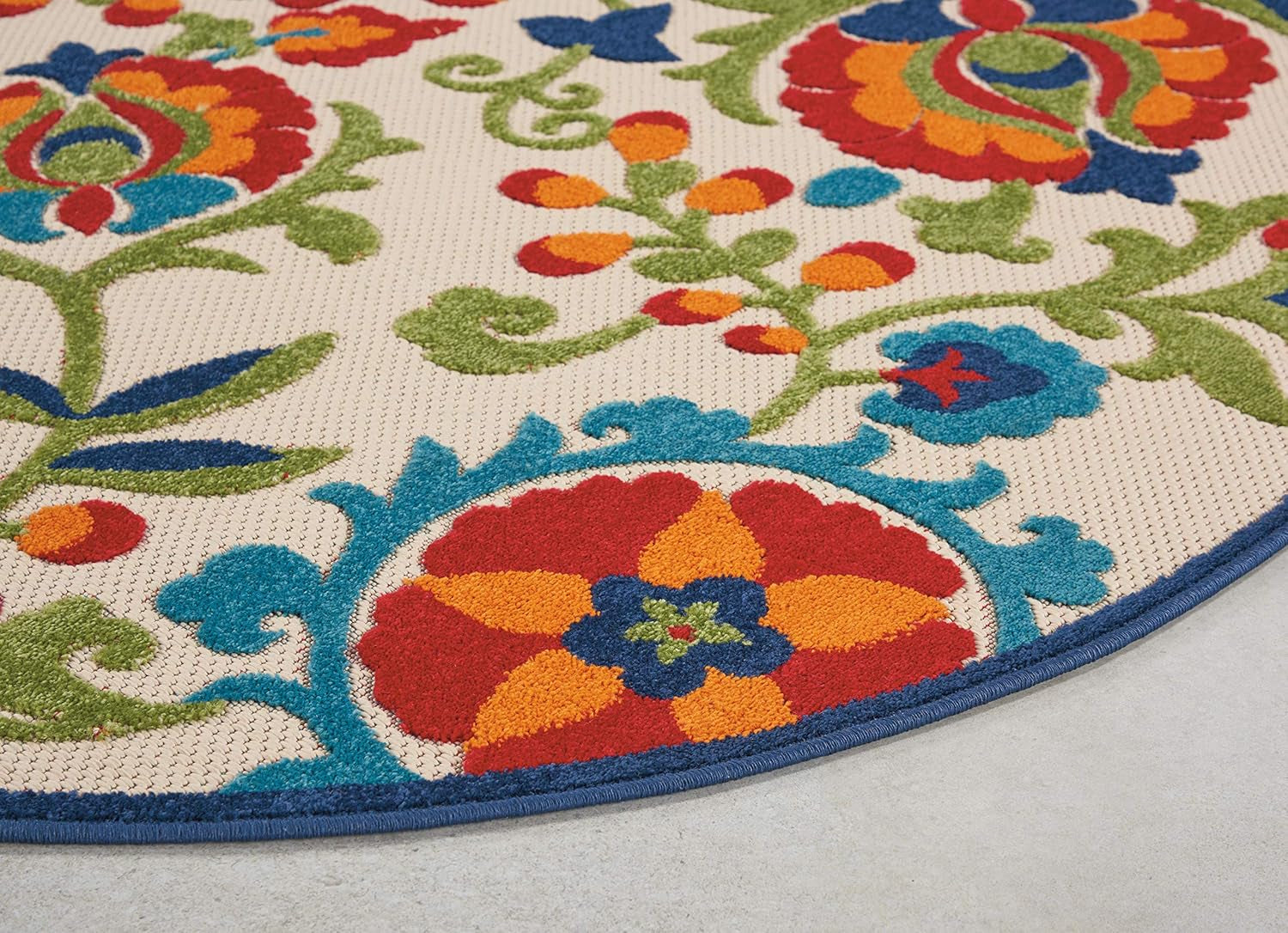 Aloha Indoor/Outdoor Multicolor 4' X round Area Rug, Easy Cleaning, Non Shedding, Bed Room, Living Room, Dining Room, Backyard, Deck, Patio (4 Round)