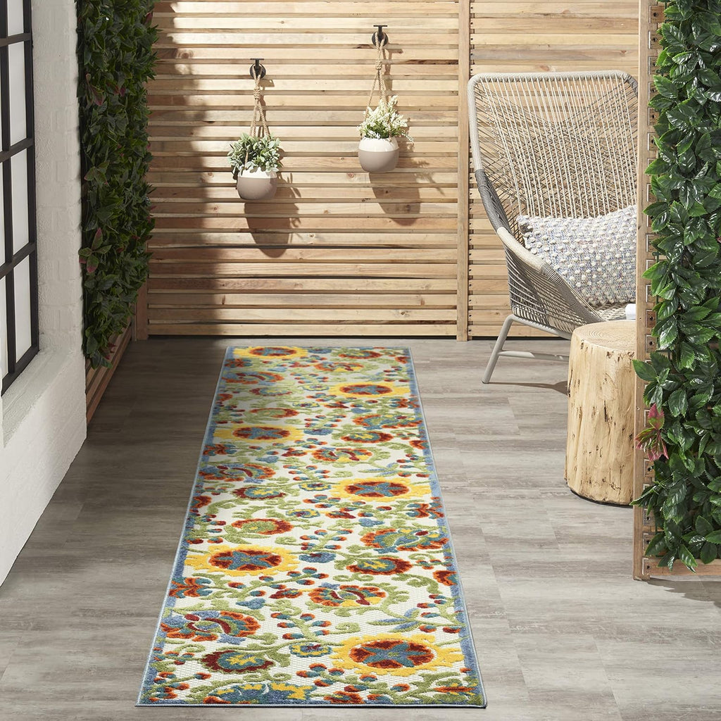 Aloha Indoor/Outdoor Ivory/Multi 2'3" X 10' Area Rug, Easy Cleaning, Non Shedding, Bed Room, Living Room, Dining Room, Backyard, Deck, Patio (2X10)