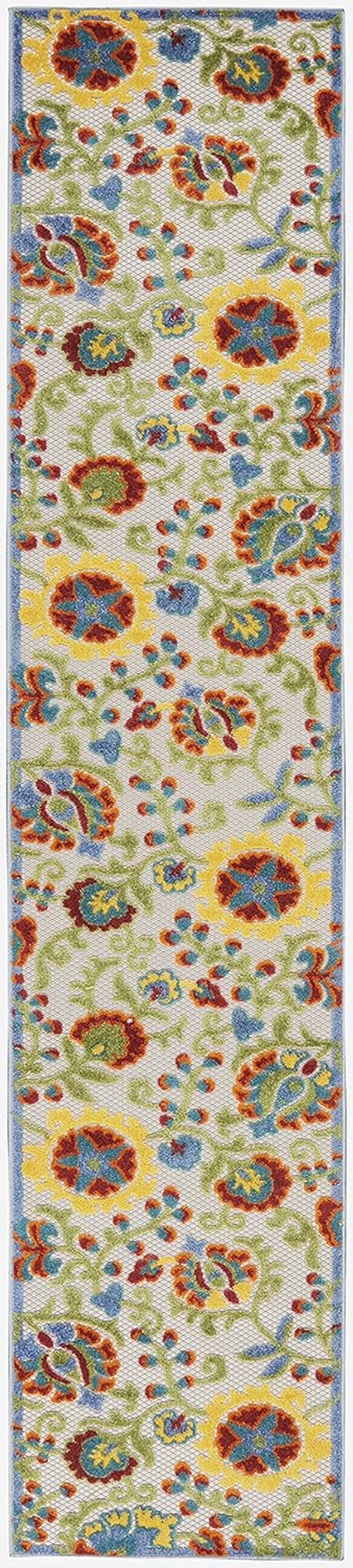 Aloha Indoor/Outdoor Ivory/Multi 2'3" X 10' Area Rug, Easy Cleaning, Non Shedding, Bed Room, Living Room, Dining Room, Backyard, Deck, Patio (2X10)