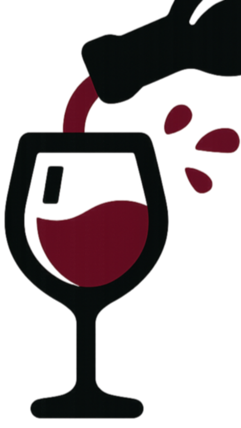 icon of wine glass being poured out of a half seen bottle with some drops spilling out. 32px size