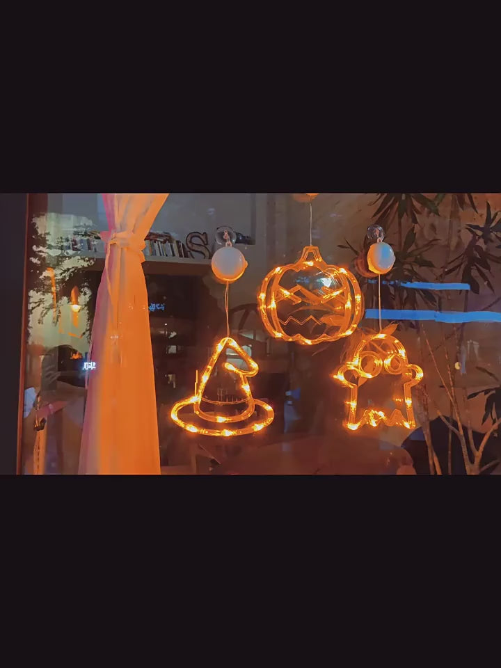 Halloween LED Window Clings Set - Suction Cup Light Decorations 3-Pack